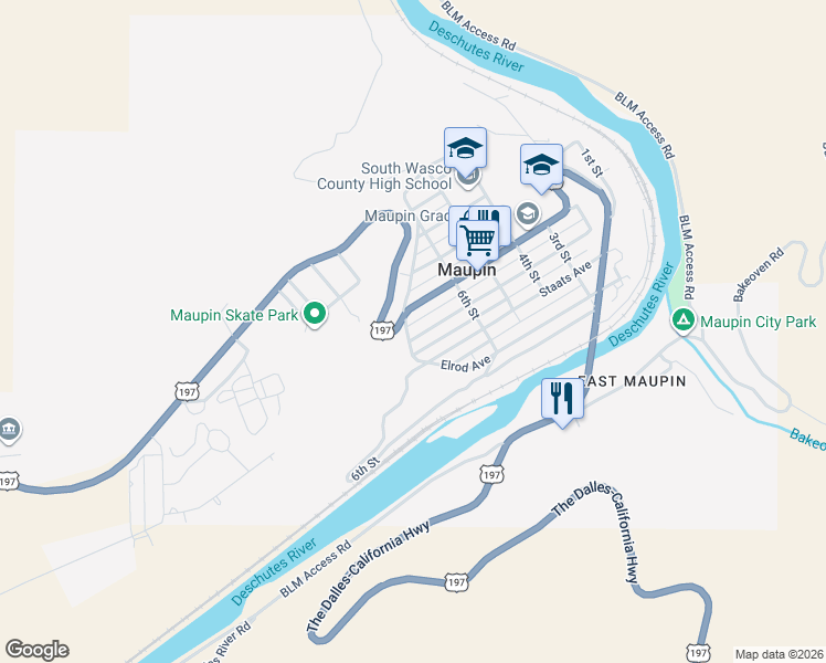 map of restaurants, bars, coffee shops, grocery stores, and more near 624 Dufur Avenue in Maupin