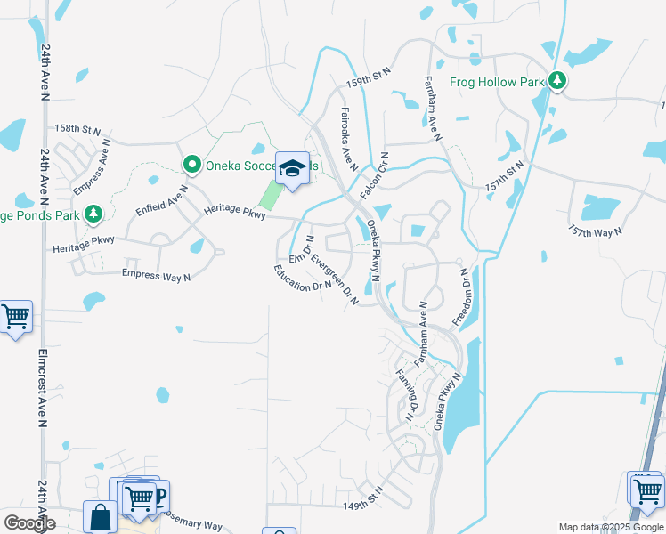 map of restaurants, bars, coffee shops, grocery stores, and more near 4948 Evergreen Drive North in Hugo