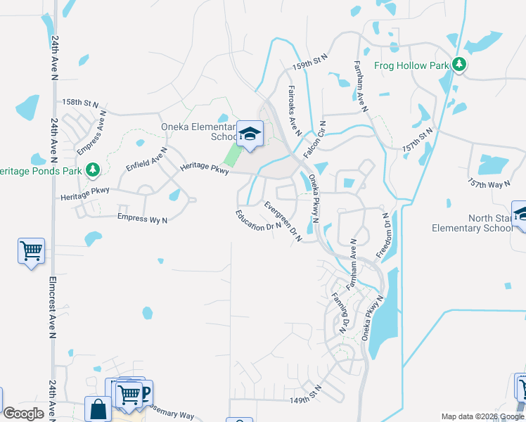 map of restaurants, bars, coffee shops, grocery stores, and more near 4823 Elm Drive North in Hugo