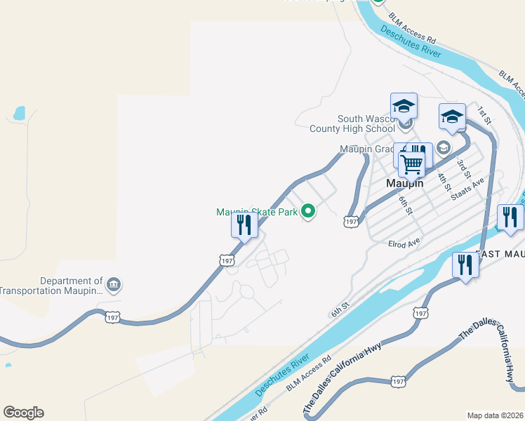 map of restaurants, bars, coffee shops, grocery stores, and more near in Maupin