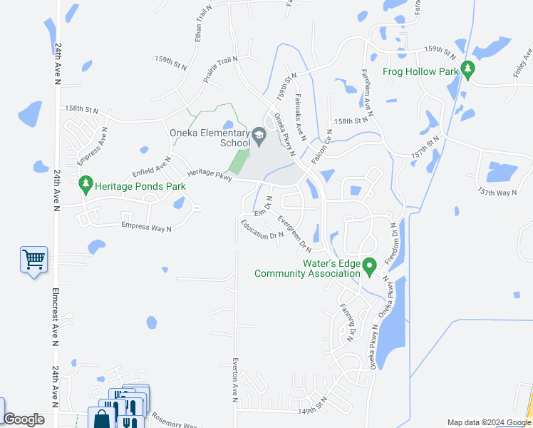 map of restaurants, bars, coffee shops, grocery stores, and more near 4823 Elm Drive North in Hugo