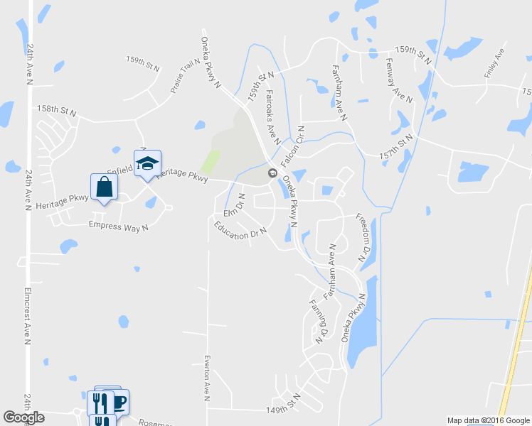 map of restaurants, bars, coffee shops, grocery stores, and more near 4951 Emmit Drive North in Hugo