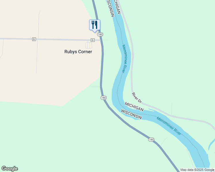 map of restaurants, bars, coffee shops, grocery stores, and more near N5990 State Highway 180 in Marinette