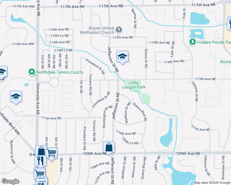 map of restaurants, bars, coffee shops, grocery stores, and more near in Blaine