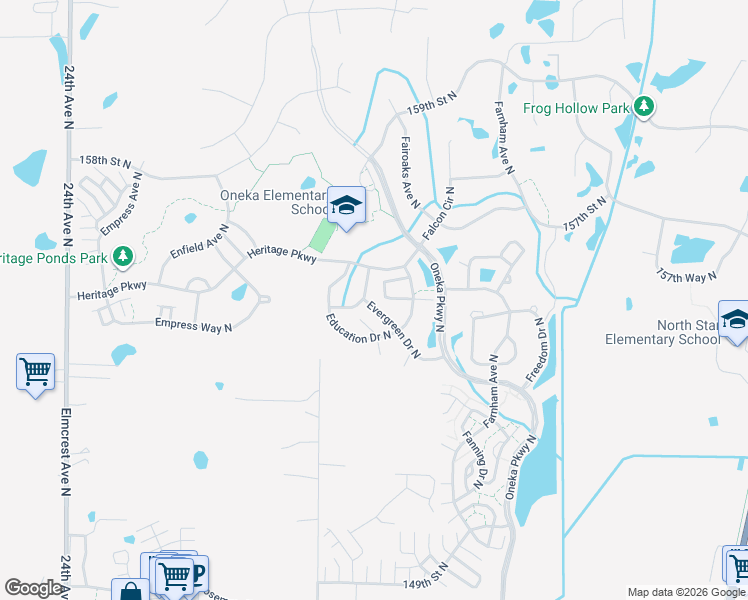 map of restaurants, bars, coffee shops, grocery stores, and more near 4823 Elm Drive North in Hugo