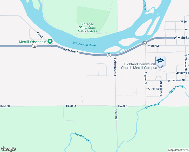 map of restaurants, bars, coffee shops, grocery stores, and more near 2301 West Jackson Street in Merrill