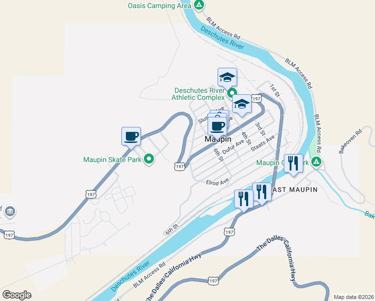 map of restaurants, bars, coffee shops, grocery stores, and more near 475 Burnham Avenue in Maupin