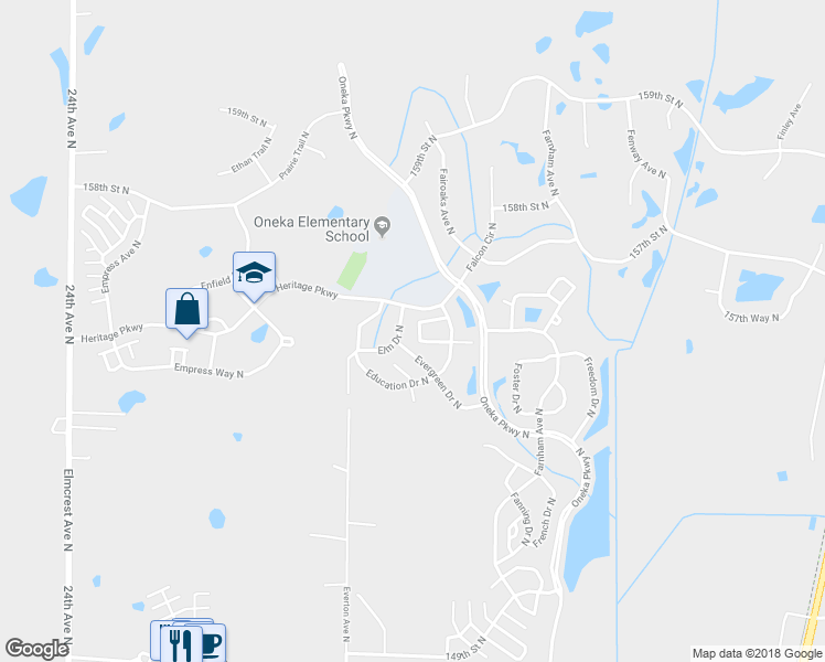 map of restaurants, bars, coffee shops, grocery stores, and more near 4823 Elm Drive North in Hugo