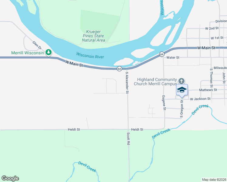 map of restaurants, bars, coffee shops, grocery stores, and more near 2205 West Jackson Street in Merrill