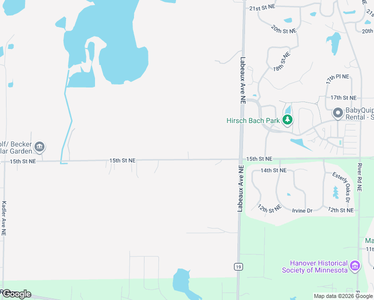 map of restaurants, bars, coffee shops, grocery stores, and more near 10740 15th Street Northeast in Saint Michael