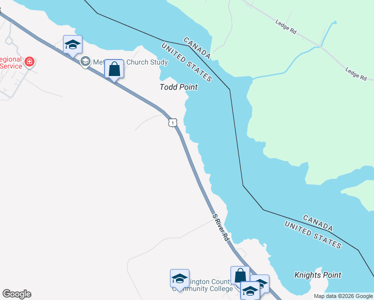 map of restaurants, bars, coffee shops, grocery stores, and more near 75-143 South River Road in Calais