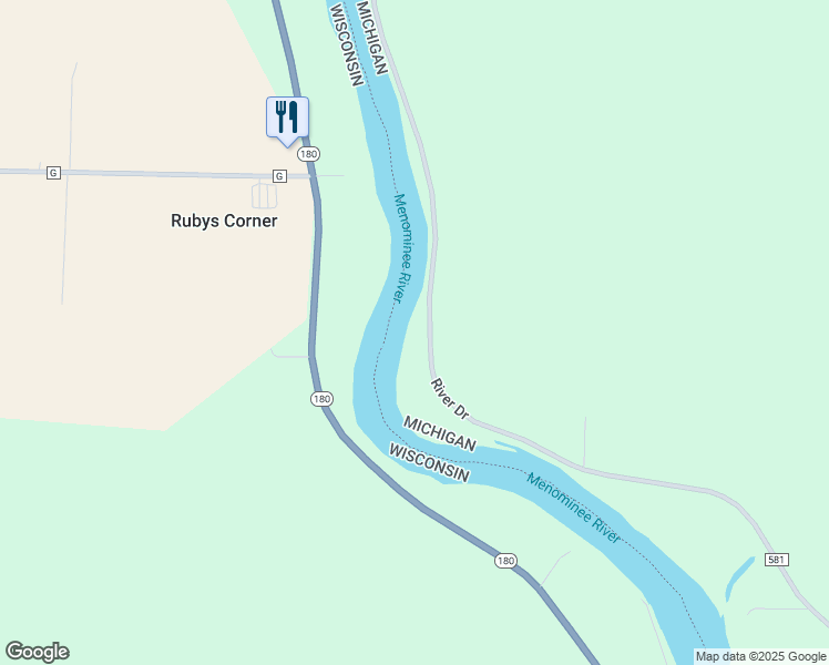map of restaurants, bars, coffee shops, grocery stores, and more near N5990 State Highway 180 in Marinette