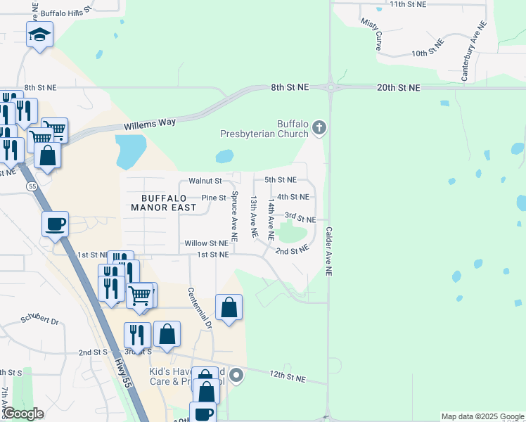map of restaurants, bars, coffee shops, grocery stores, and more near 150 Division Street East in Buffalo