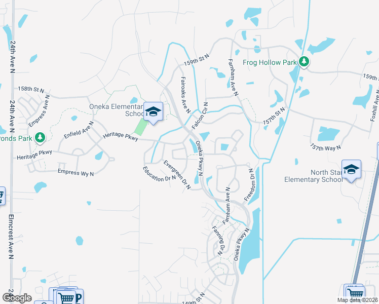 map of restaurants, bars, coffee shops, grocery stores, and more near 4963 Emmit Drive North in Hugo
