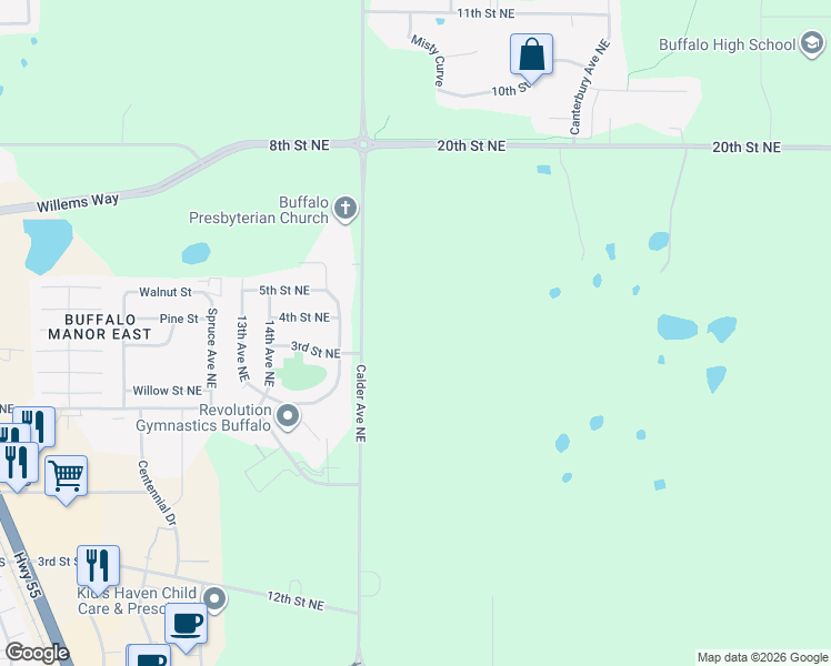 map of restaurants, bars, coffee shops, grocery stores, and more near 402 16th Avenue Northeast in Buffalo