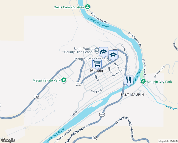map of restaurants, bars, coffee shops, grocery stores, and more near 605 Grant Avenue in Maupin