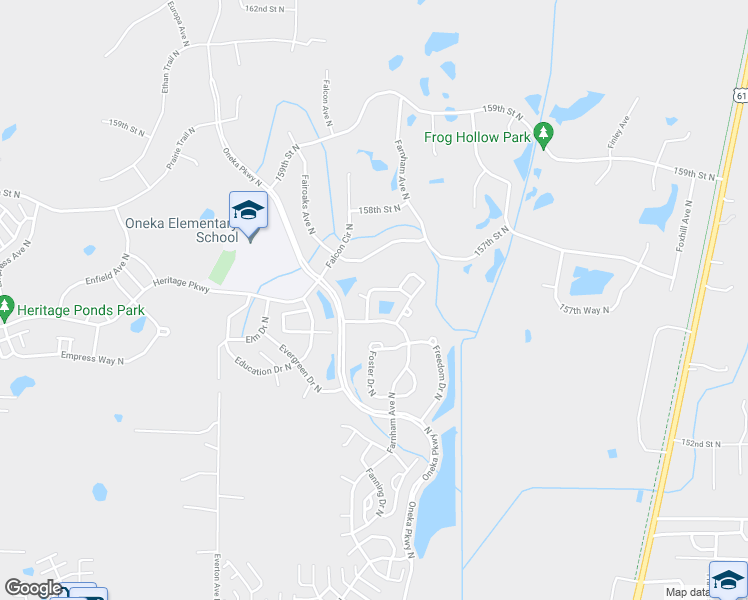 map of restaurants, bars, coffee shops, grocery stores, and more near 5119 Farnham Drive North in Hugo