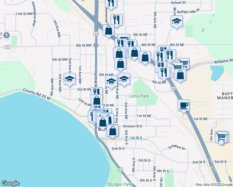 map of restaurants, bars, coffee shops, grocery stores, and more near in Buffalo