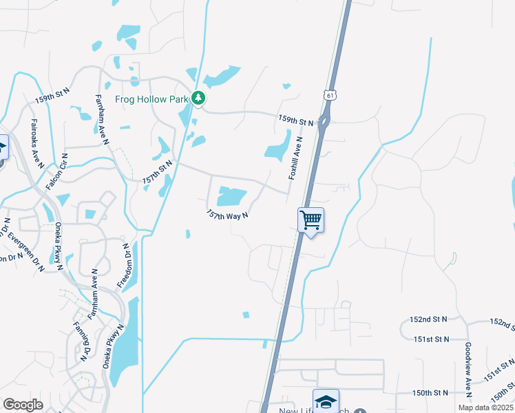 map of restaurants, bars, coffee shops, grocery stores, and more near 5640 157th Way North in Hugo