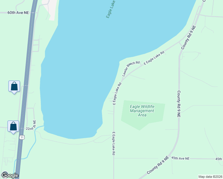 map of restaurants, bars, coffee shops, grocery stores, and more near 5134 East Eagle Lake Road in Willmar