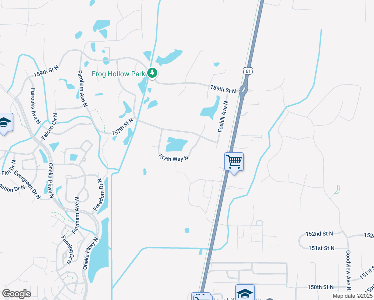 map of restaurants, bars, coffee shops, grocery stores, and more near 5640 157th Way North in Hugo