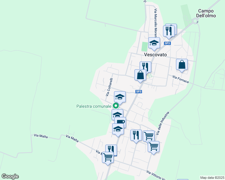 map of restaurants, bars, coffee shops, grocery stores, and more near 30 Via Giacomo Reboani in Vescovato