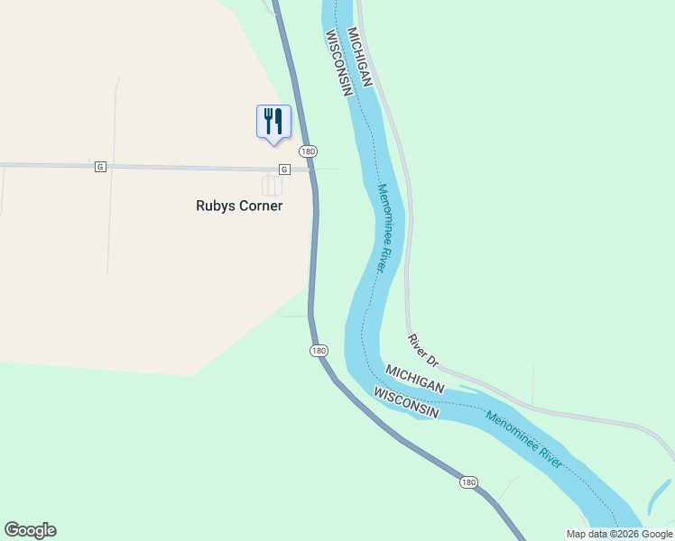 map of restaurants, bars, coffee shops, grocery stores, and more near 6030 Wisconsin 180 Trunk in Marinette