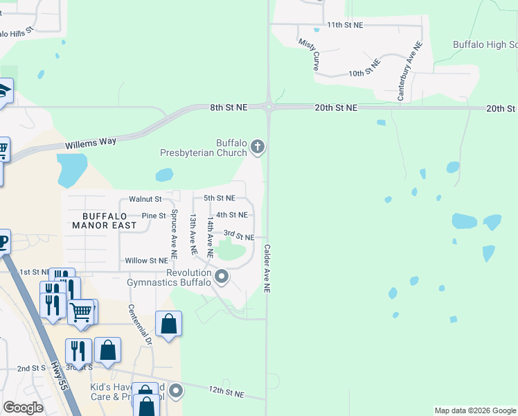 map of restaurants, bars, coffee shops, grocery stores, and more near 402 16th Avenue Northeast in Buffalo