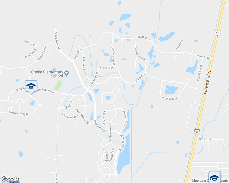 map of restaurants, bars, coffee shops, grocery stores, and more near 5150 Farnham Drive North in Hugo