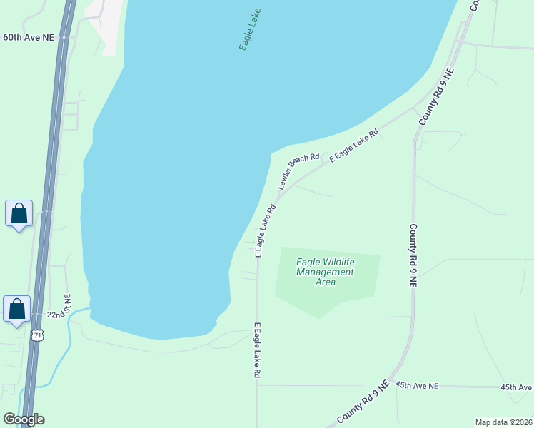 map of restaurants, bars, coffee shops, grocery stores, and more near 5146 East Eagle Lake Road in Willmar