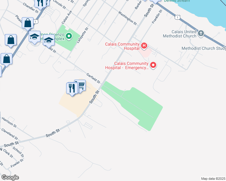 map of restaurants, bars, coffee shops, grocery stores, and more near 105 Garfield Street in Calais