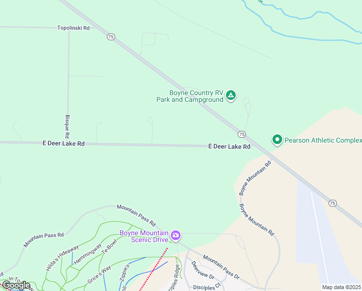 map of restaurants, bars, coffee shops, grocery stores, and more near 3000 East Deer Lake Road in Boyne Falls