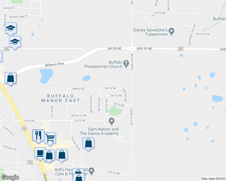 map of restaurants, bars, coffee shops, grocery stores, and more near 1404 5th Street Northeast in Buffalo