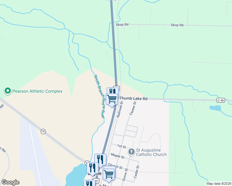 map of restaurants, bars, coffee shops, grocery stores, and more near 3147-3151 Thumb Lake Road in Boyne Falls