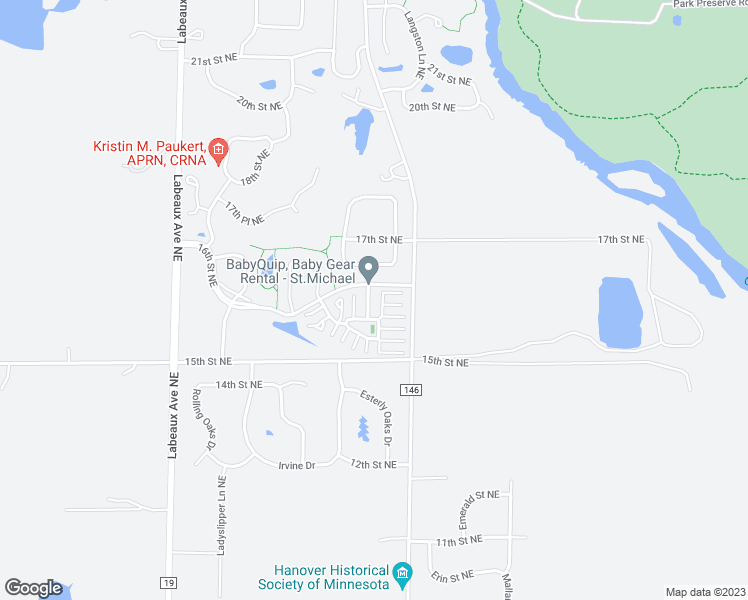 map of restaurants, bars, coffee shops, grocery stores, and more near 11495 16th Street Northeast in Saint Michael