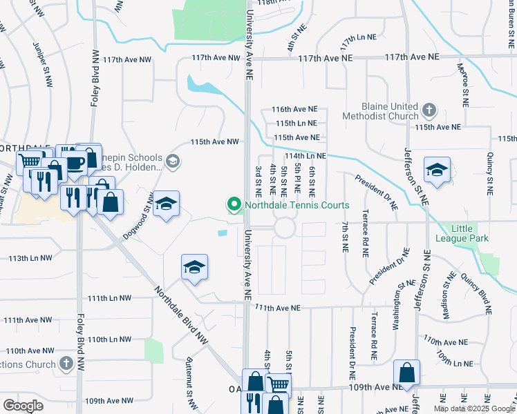 map of restaurants, bars, coffee shops, grocery stores, and more near 11300 3rd Street Northeast in Blaine