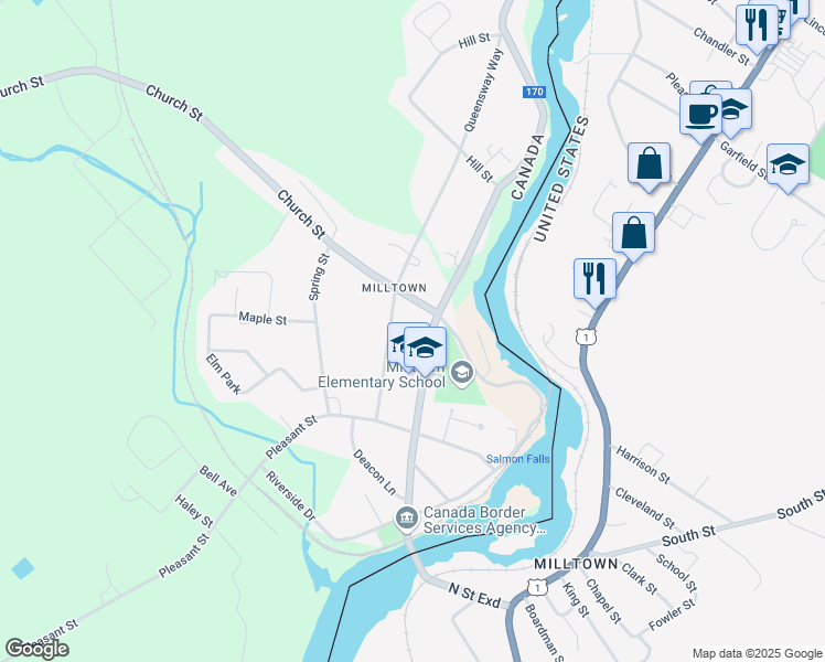 map of restaurants, bars, coffee shops, grocery stores, and more near 425 Milltown Boulevard in Saint Stephen