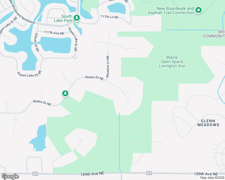 map of restaurants, bars, coffee shops, grocery stores, and more near 3374 Rodeo Drive Northeast in Blaine