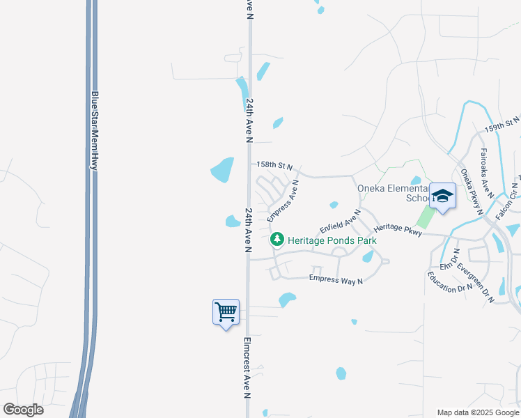 map of restaurants, bars, coffee shops, grocery stores, and more near 15614 Emerald Drive North in Hugo