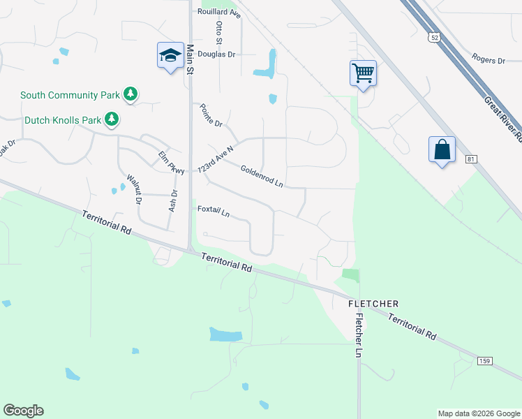 map of restaurants, bars, coffee shops, grocery stores, and more near 21192 Foxtail Lane South in Rogers