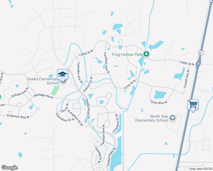 map of restaurants, bars, coffee shops, grocery stores, and more near 5188 157th Street North in Hugo