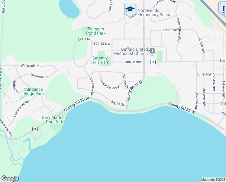 map of restaurants, bars, coffee shops, grocery stores, and more near 110 Serenity Circle in Buffalo