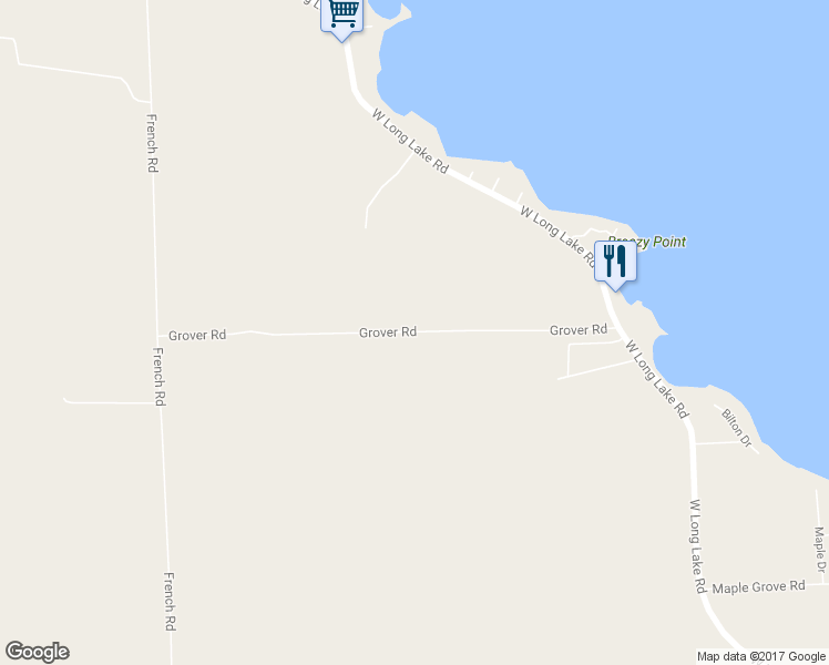 map of restaurants, bars, coffee shops, grocery stores, and more near Grover Road in Alpena