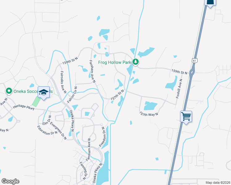 map of restaurants, bars, coffee shops, grocery stores, and more near 5350 157th Street North in Hugo