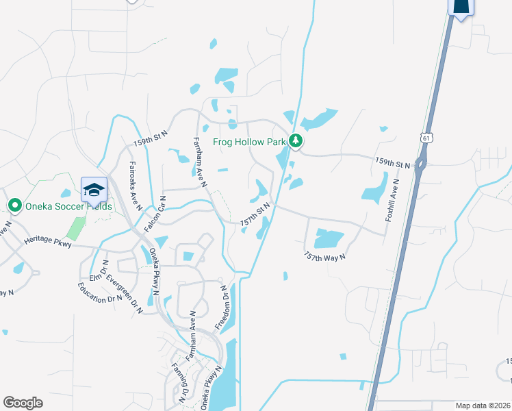 map of restaurants, bars, coffee shops, grocery stores, and more near 5350 157th Street North in Hugo