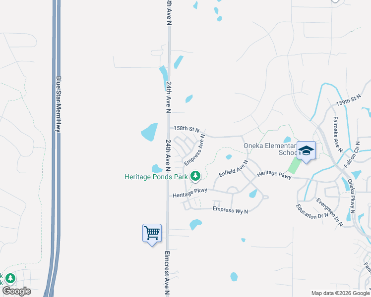 map of restaurants, bars, coffee shops, grocery stores, and more near 15648 Emerald Drive North in Hugo