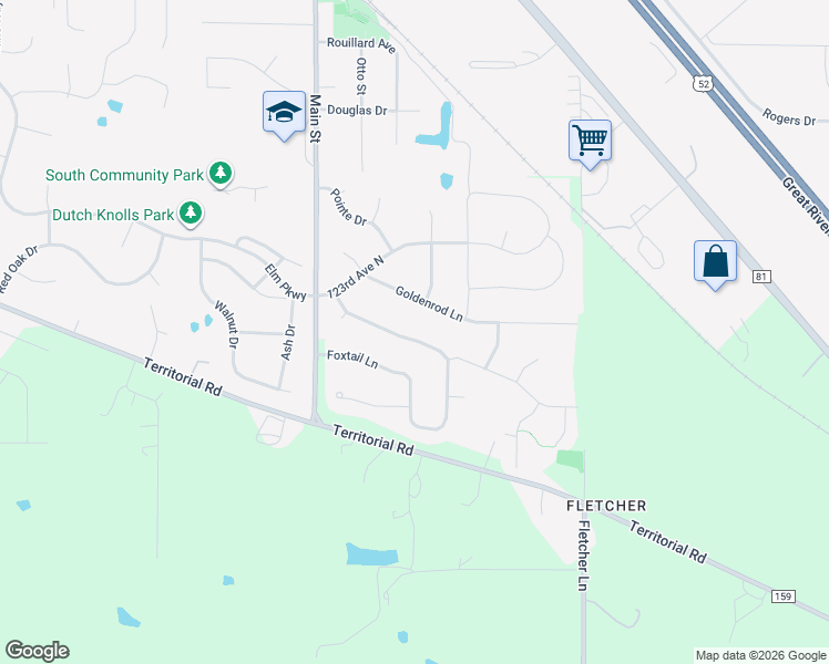 map of restaurants, bars, coffee shops, grocery stores, and more near 21192 Foxtail Lane South in Rogers
