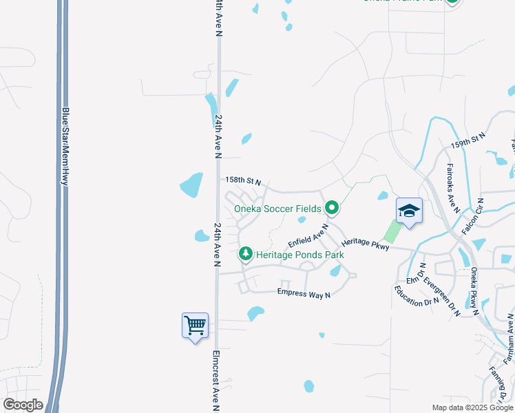 map of restaurants, bars, coffee shops, grocery stores, and more near 15648 Emerald Drive North in Hugo