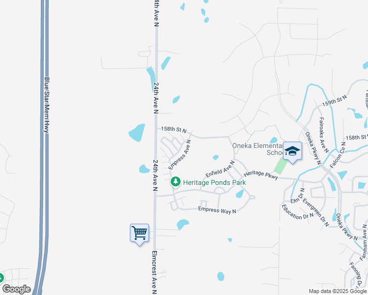 map of restaurants, bars, coffee shops, grocery stores, and more near 15664 Emerald Drive North in Hugo