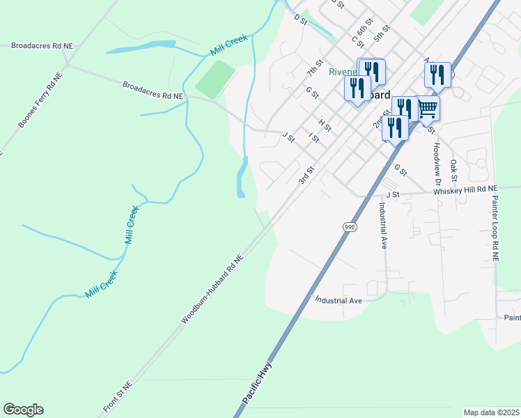 map of restaurants, bars, coffee shops, grocery stores, and more near 17707 Front Street Northeast in Hubbard